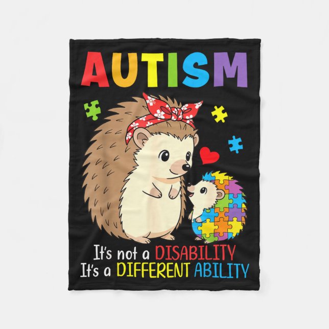 Autism Awareness Mother Hedgehog Different Ability Fleece Blanket (Front)