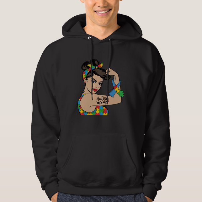 Autism Awareness Mother Mom Autistic Strong Woman  Hoodie (Front)