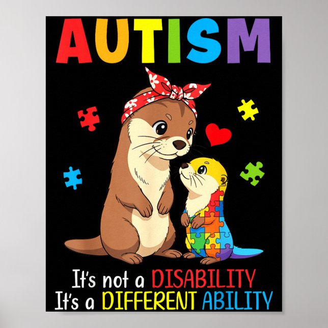 Autism Awareness Mother Otter Different Ability Pu Poster (Front)