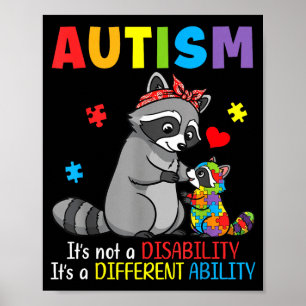 Autism Awareness Mother Raccoon Different Ability Poster