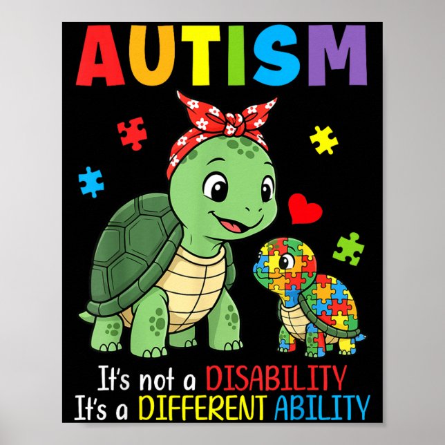 Autism Awareness Mother Turtle Different Ability S Poster (Front)