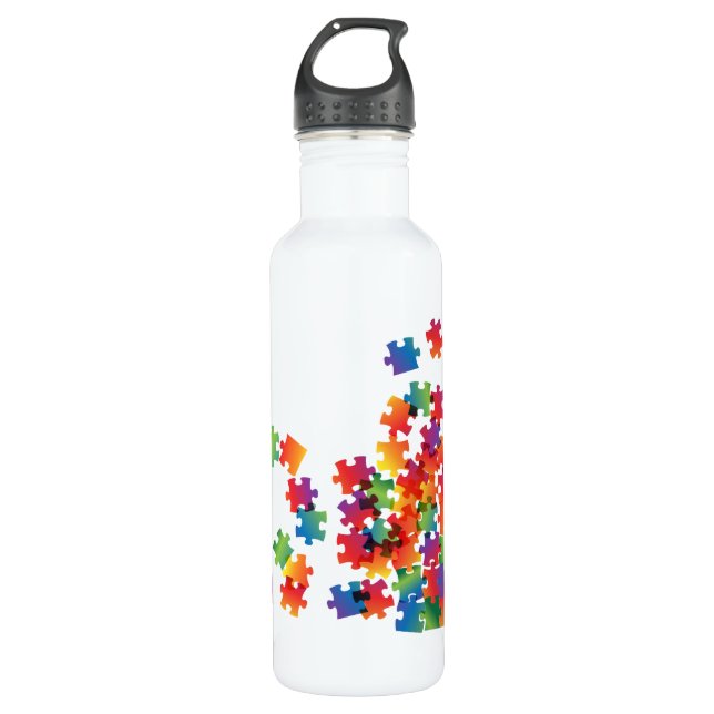Autism Awareness Multicolor Puzzle 710 Ml Water Bottle (Front)
