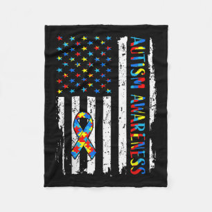 Autism Awareness Mum Dad Usa Flag Autistic Awarene Fleece Blanket