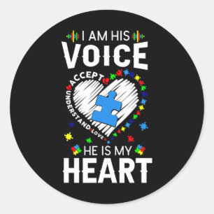 Autism Awareness Mum  I Am His Voice He Is My Hear Classic Round Sticker