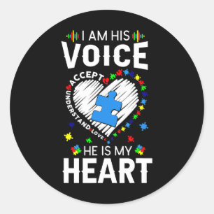 Autism Awareness Mum I Am His Voice He Is My Heart Classic Round Sticker