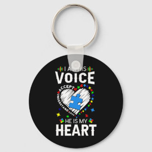 Autism Awareness Mum I Am His Voice He Is My Heart Key Ring
