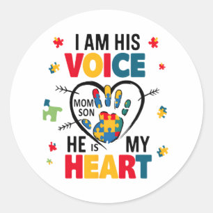Autism Awareness Mum Shirt I Am His Voice He Is My Classic Round Sticker
