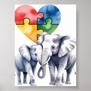 Autism Awareness Mummy Elephant with Baby Puzzle H Poster