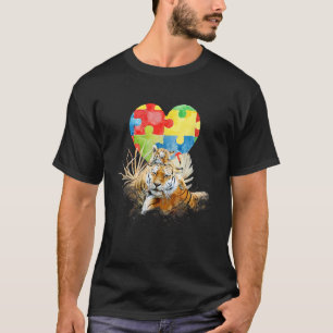 Autism Awareness Mummy Tiger with Baby Puzzle Hear T-Shirt