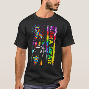 Autism Awareness Nana Bear Autistic American Flag T-Shirt