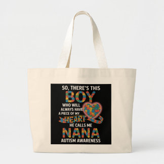 Autism Awareness Nana Puzzle Heart Grandma Gift Large Tote Bag