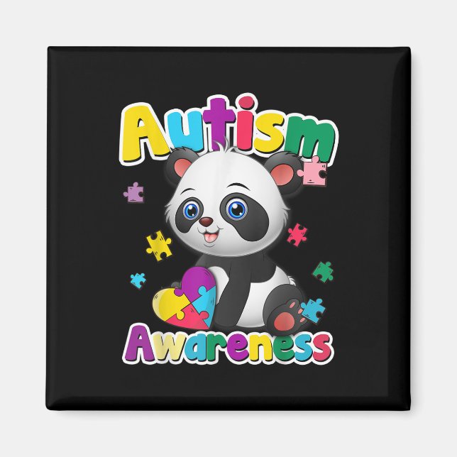Autism Awareness Panda Puzzle Pieces Colours Gift  Magnet (Front)