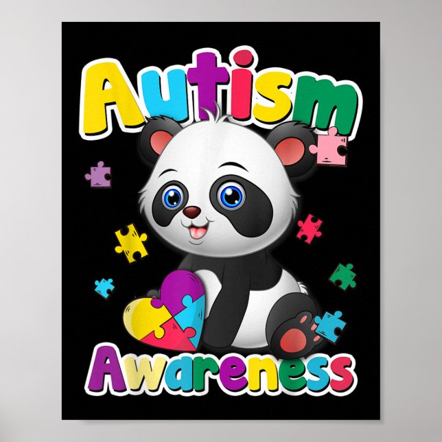Autism Awareness Panda Puzzle Pieces Colours Gift  Poster (Front)