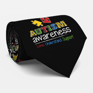 Autism Awareness Pattern Puzzles Red Yellow Blue Tie