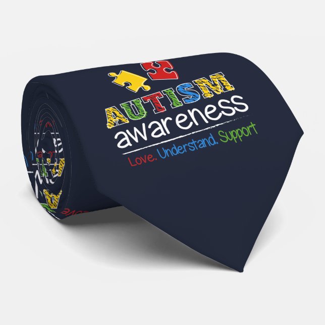 Autism Awareness Pattern Puzzles Red Yellow Blue Tie (Rolled)