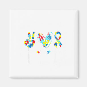 Autism Awareness Peace Love Autism Puzzle Ribbon B Magnet