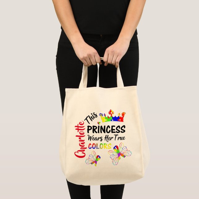 Autism Awareness Personalised Princess Super Cute Tote Bag (Front (Product))