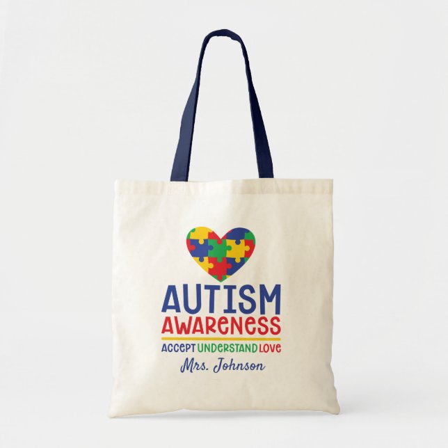 Autism Awareness Personalised Teacher Tote Bag (Front)