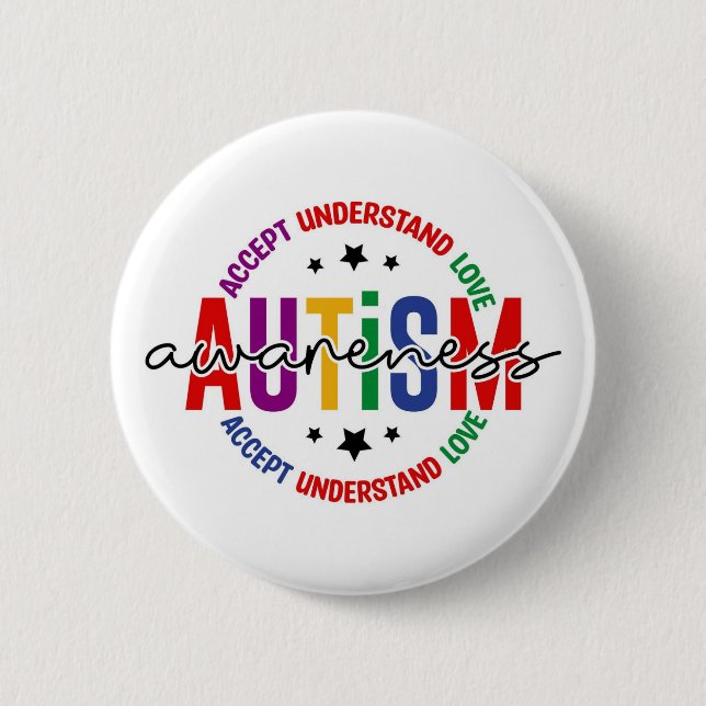 Autism Awareness Pin – Support & Acceptance Button (Front)