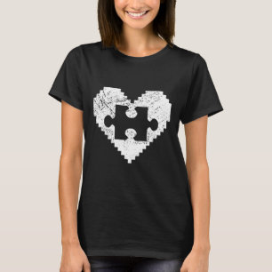 Autism Awareness Pixel Heart Puzzle Kindness T-Shirt