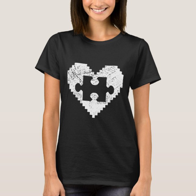 Autism Awareness Pixel Heart Puzzle Kindness T-Shirt (Front)