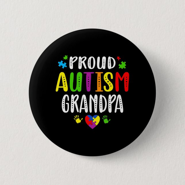 Autism Awareness Proud Autism Grandpa Hand Heart P 6 Cm Round Badge (Front)