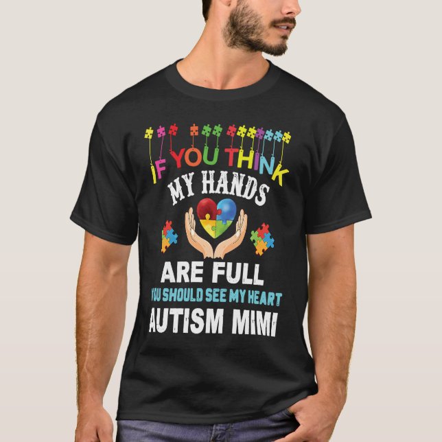 Autism Awareness Proud Autism Mimi Love Heart Puzz T-Shirt (Front)