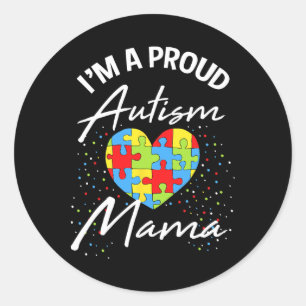 Autism Awareness Proud Mum Puzzle Heart Cool Paren Classic Round Sticker