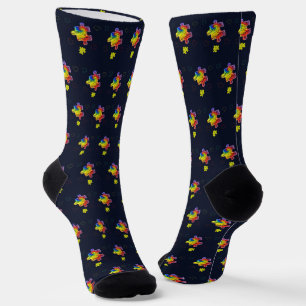 Autism Awareness Purple Yellow Puzzles Socks