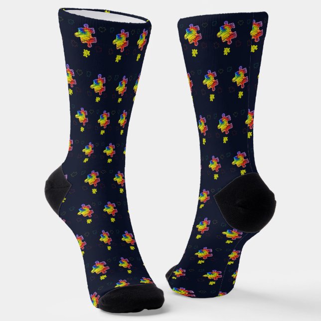 Autism Awareness Purple Yellow Puzzles Socks (Angled)