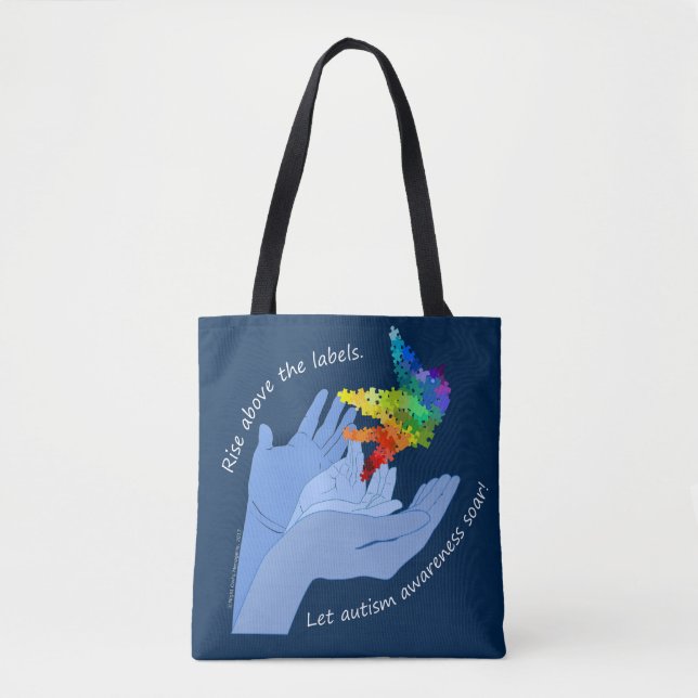 Autism Awareness Puzzle Bird Release Tote Bag (Front)