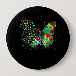Autism Awareness Puzzle Butterfly 10 Cm Round Badge