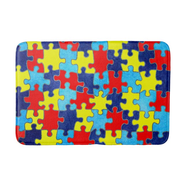 Autism Awareness-Puzzle by Shirley Taylor Bath Mat (Front)