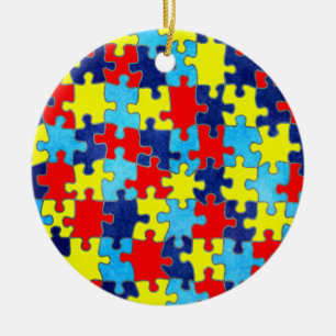 Autism Awareness-Puzzle by Shirley Taylor Ceramic Tree Decoration