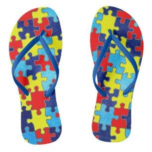 Autism Awareness-Puzzle by Shirley Taylor Flip Flops