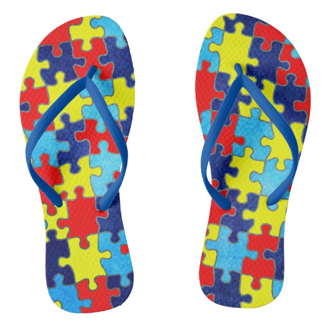 Autism Awareness-Puzzle by Shirley Taylor Flip Flops (Footbed)