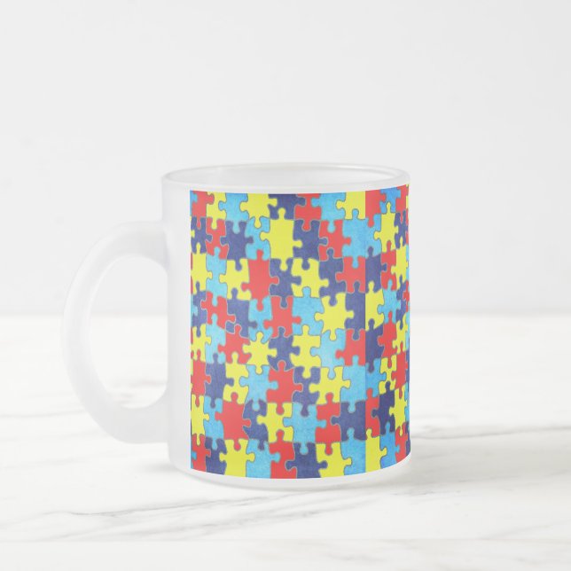 Autism Awareness-Puzzle by Shirley Taylor Frosted Glass Coffee Mug (Left)