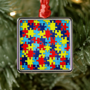 Autism Awareness-Puzzle by Shirley Taylor Metal Tree Decoration
