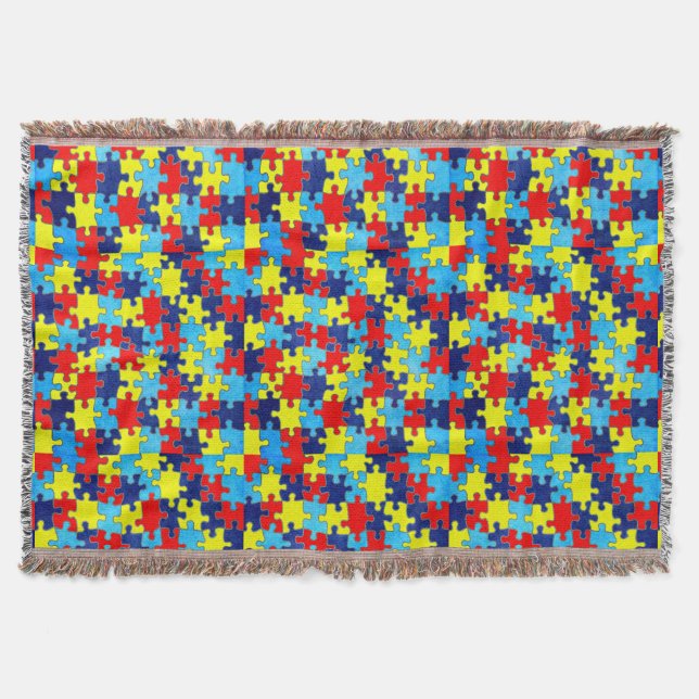 Autism Awareness-Puzzle by Shirley Taylor Throw Blanket (Front)