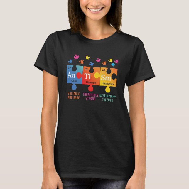 Autism Awareness Puzzle Chemical Elements T-Shirt (Front)