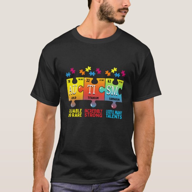 Autism Awareness Puzzle Chemical Elements T-Shirt (Front)