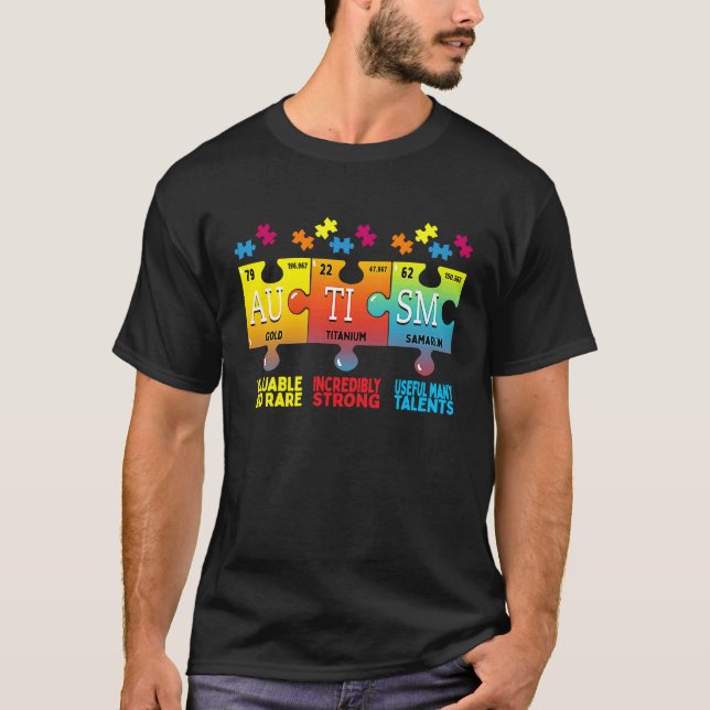 Autism Awareness Puzzle Chemical Elements T-Shirt (Front)