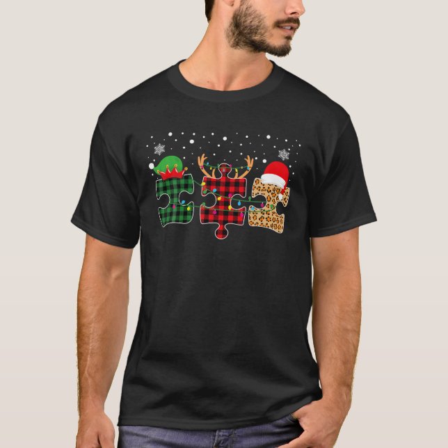 Autism Awareness Puzzle Christmas Autistic Xmas T-Shirt (Front)