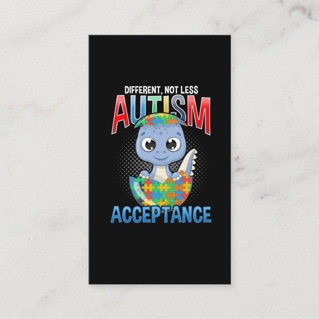Autism Awareness Puzzle Cute Dino Autistic Kid Business Card (Front)