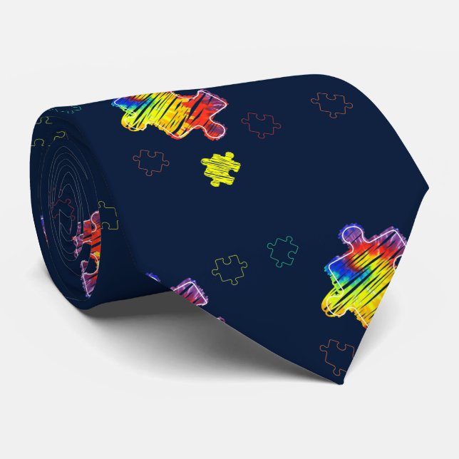 Autism Awareness Puzzle Doodles Modern Tie (Rolled)