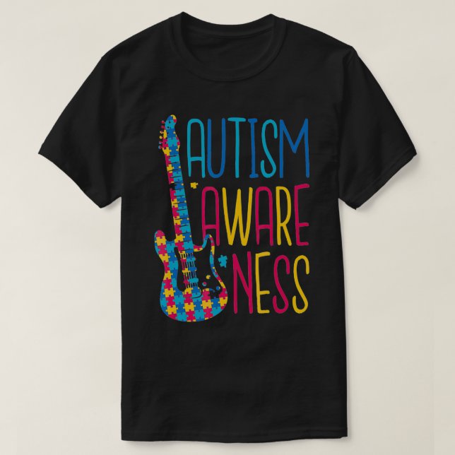 Autism Awareness Puzzle Guitar Support Proud Famil T-Shirt (Design Front)