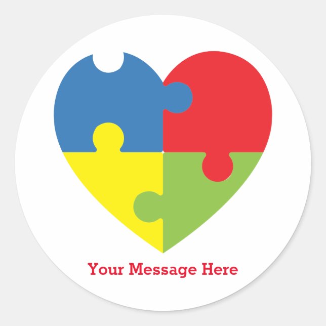Autism Awareness Puzzle Heart Personalised  Classic Round Sticker (Front)