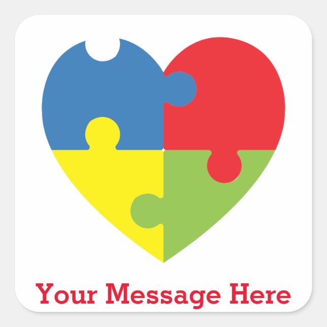 Autism Awareness Puzzle Heart Personalised Square Sticker (Front)