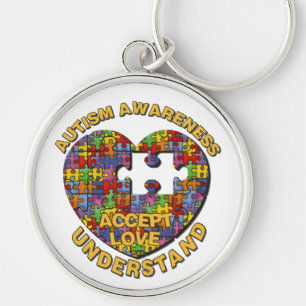 Autism Awareness Puzzle Heart Round Key Chain