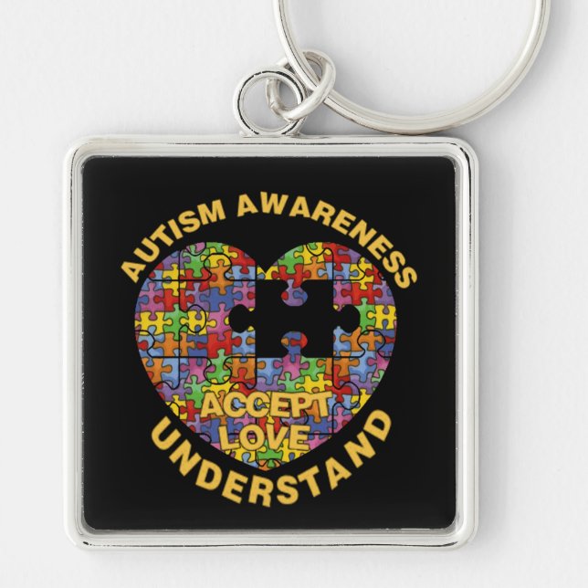 Autism Awareness Puzzle Heart Square Key Chain (Front)